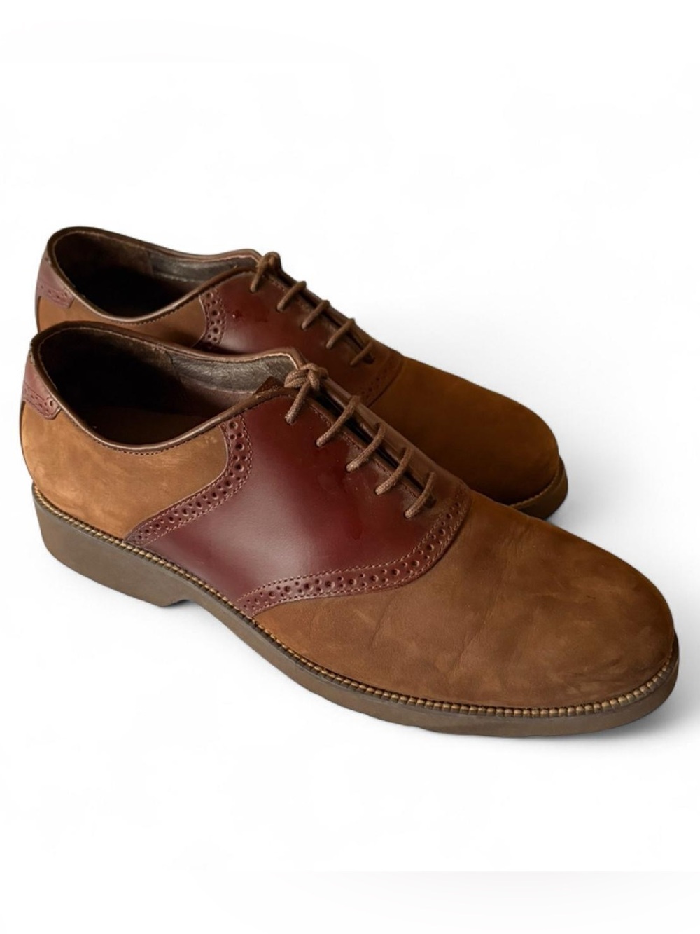 Rockport Men's Two-Tone Brown Leather Saddle Oxford Derby Shoes Size 9
